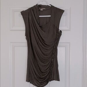 🩶 Grey Asymmetrical Neckline and Zippered Side Soft Jersey Top